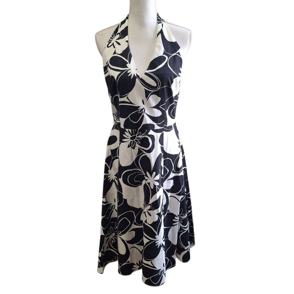 Vintage David Meister Dress Halter Womens 8 Gown‎ Black White Zip Back USA Made